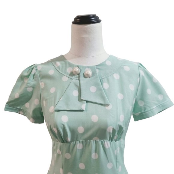 Hell Bunny "Madden" Polka Dot Dress in Mint Green and White, Size S - Picture 7 of 12